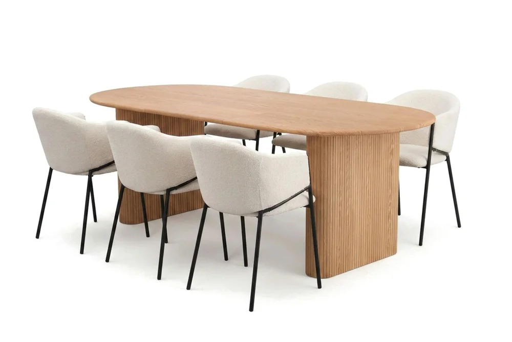 Noira spisegruppe uttrekkbar 160–220 cm eik med 6 Filip spisestoler v:1046620