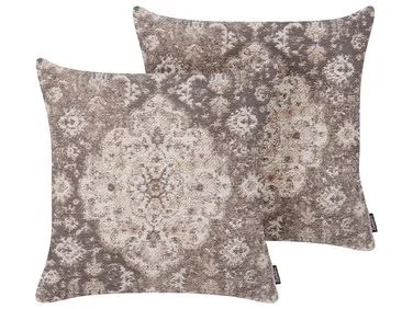Sett med 2 pynteputer MIMISAL 45 x 45 cm Bomull Brun Orientalsk mønster v:7436276
