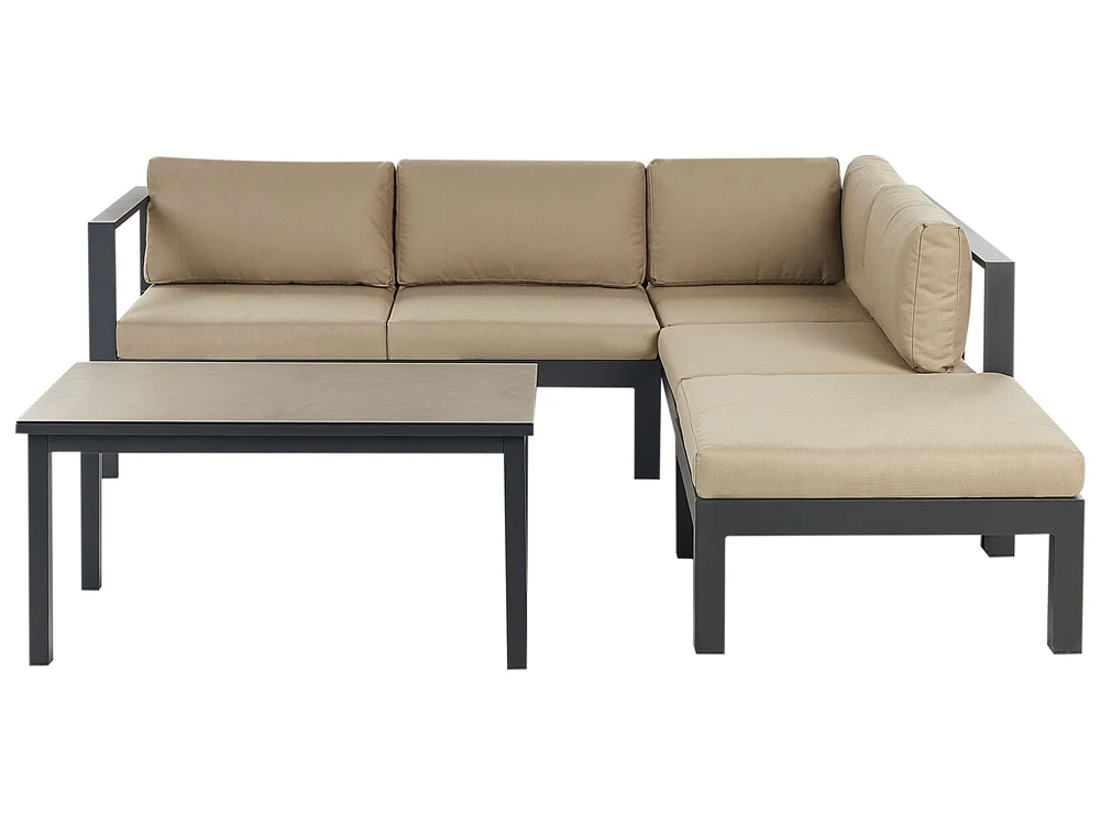 Hjørnesofasett til hagen 5-seters MESSINA Metall Mørk beige Venstrevendt v:9363656