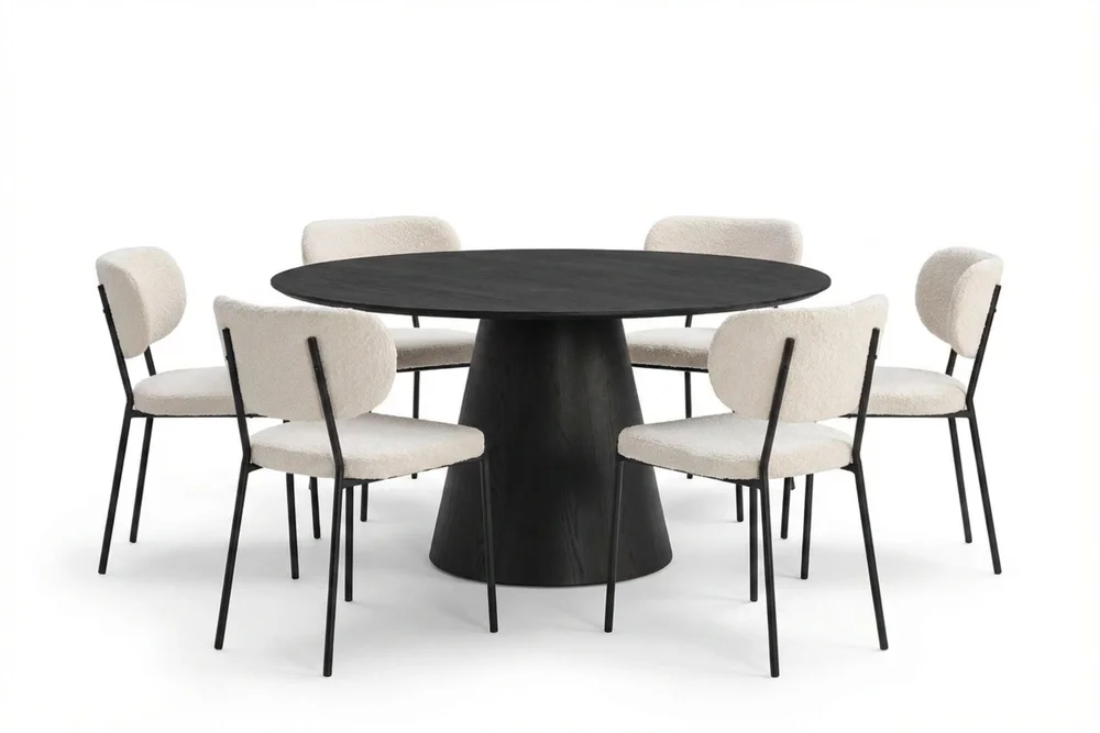 Siena Spisegruppe rund 150 cm Svart med 6 Gemmiano spisestoler v:4617385