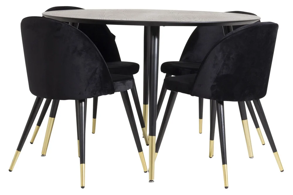 Dipp Spisegruppe 115 cm Rund med 4 Velvet Stoler v:4336286 Dipp Spisegruppe 115 cm Rund med 4 Velvet Stoler v:4336286