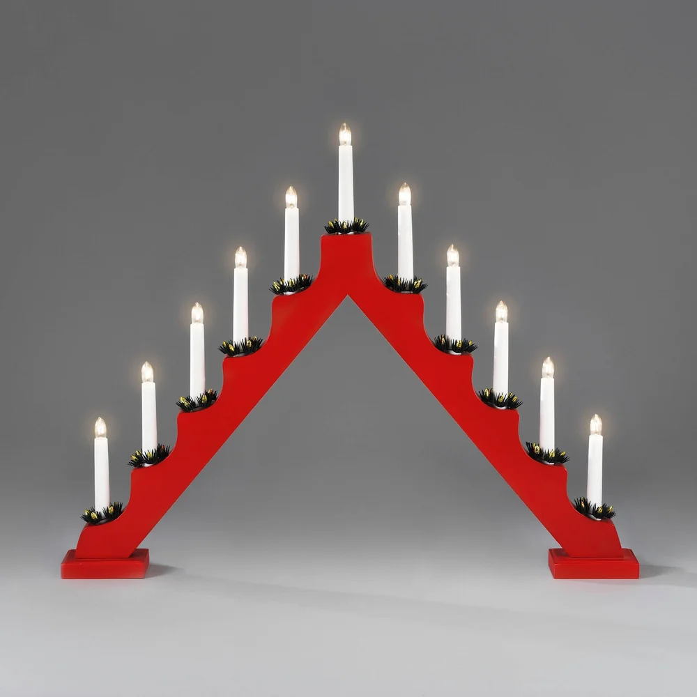 Lysestake i tre, 51 cm, 11 lyspærer - Rød - Belysning | m v:7346042