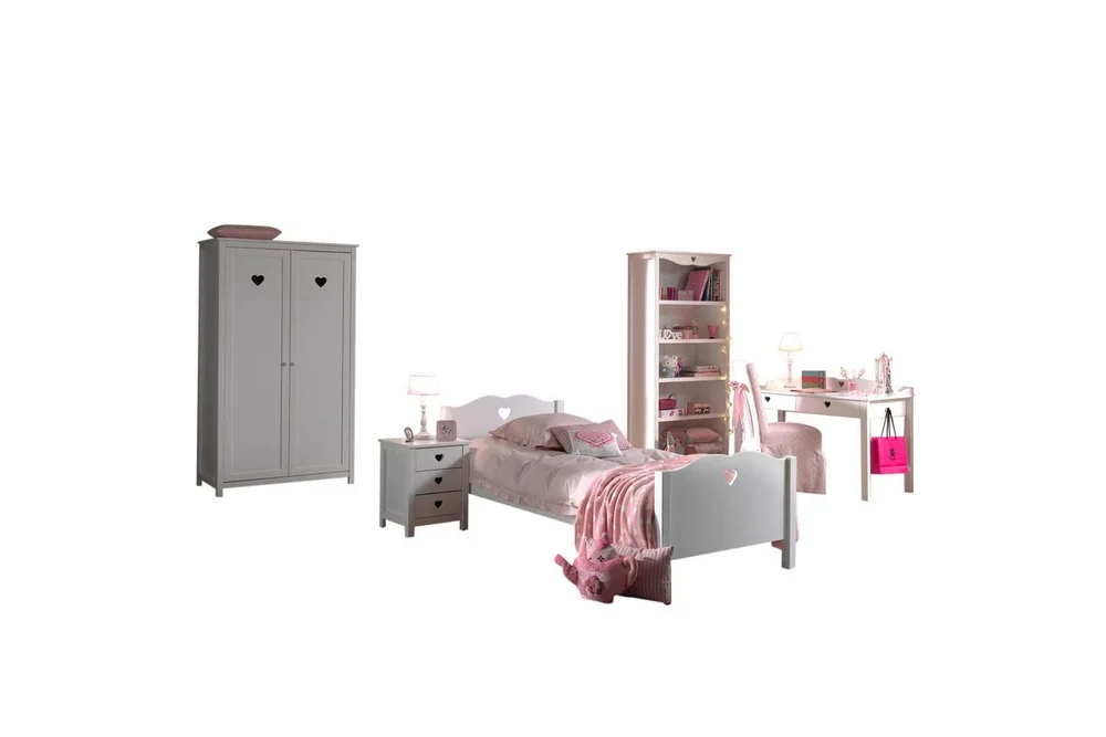 Seng med nattbord garderobe skrivebord bokhylle Amori Hvit 2-dørs v:1301780