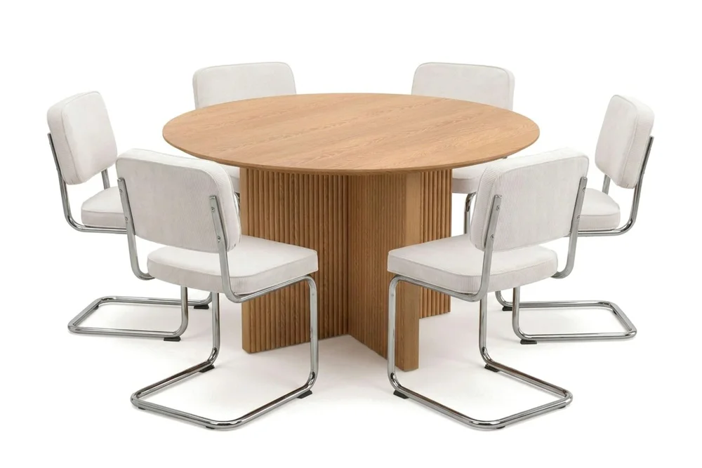 Edda spisegruppe rund 130 cm eik med 6 Milva spisestoler v:7895019