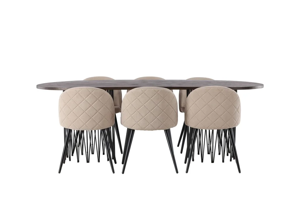 Stone Spisegruppe 220 cm Rektangulær med 6 Velvet Stoler v:2113386