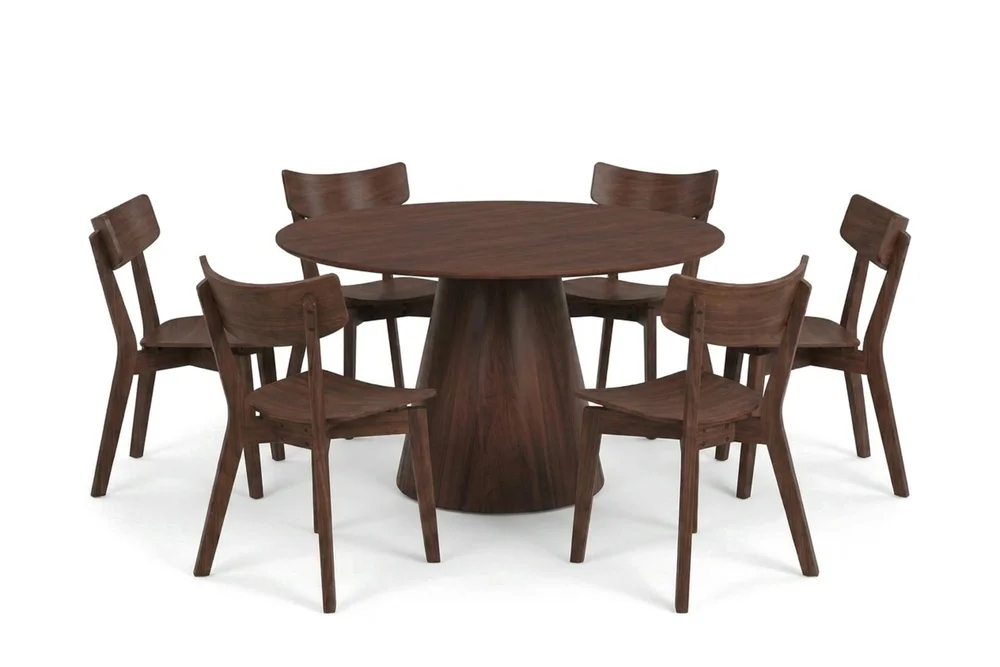 Siena Spisegruppe 130 cm rund i Valnøtt med 6 Amelia spisestoler v:6712903