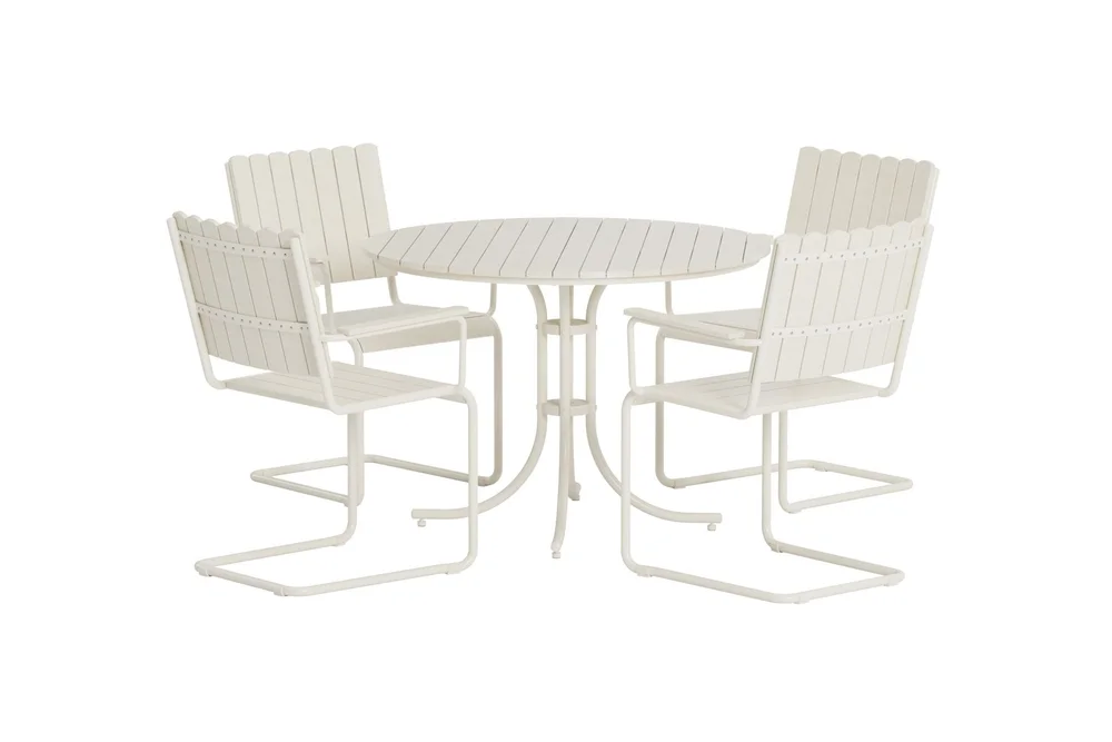 Kullaberg rund spisegruppe for utendørsbruk med 4 stoler 104 cm stål aintwood v:2784697
