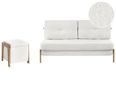 Sofagruppe 3-seter EDLAND med puff Bouclé Hvit v:5604580