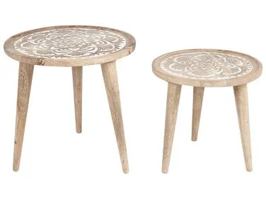 Sett med 2 sidebord SAKITA Mangotre Brun/hvit v:2322448 Sett med 2 sidebord SAKITA Mangotre Brun/hvit v:2322448