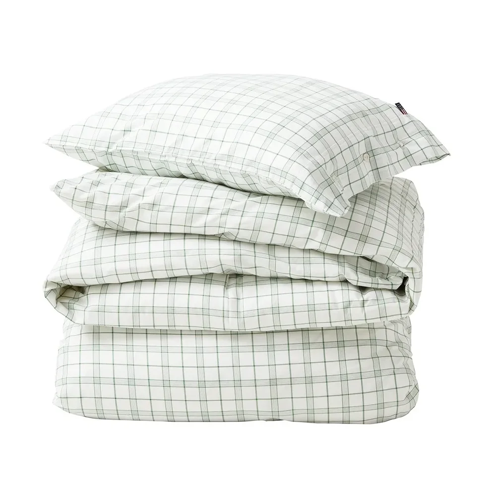 White/Green Checked Lyocell/Cotton sengesett v:7713444