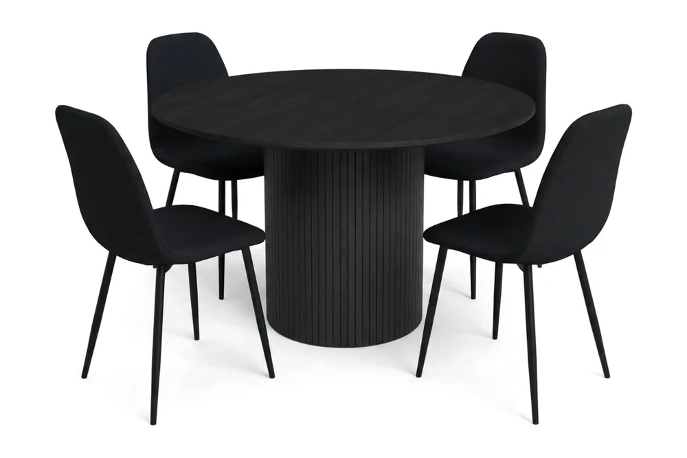Kopparbo spisegruppe rund 110 cm svart med 4 Nibe spisestoler v:7980422