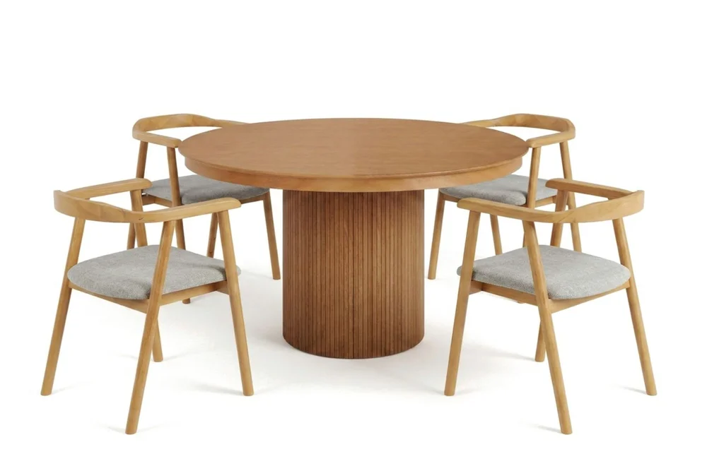 Kopparbo spisegruppe forlengbar rund 120–220 cm eik med 4 Jolie spisestoler v:9699575