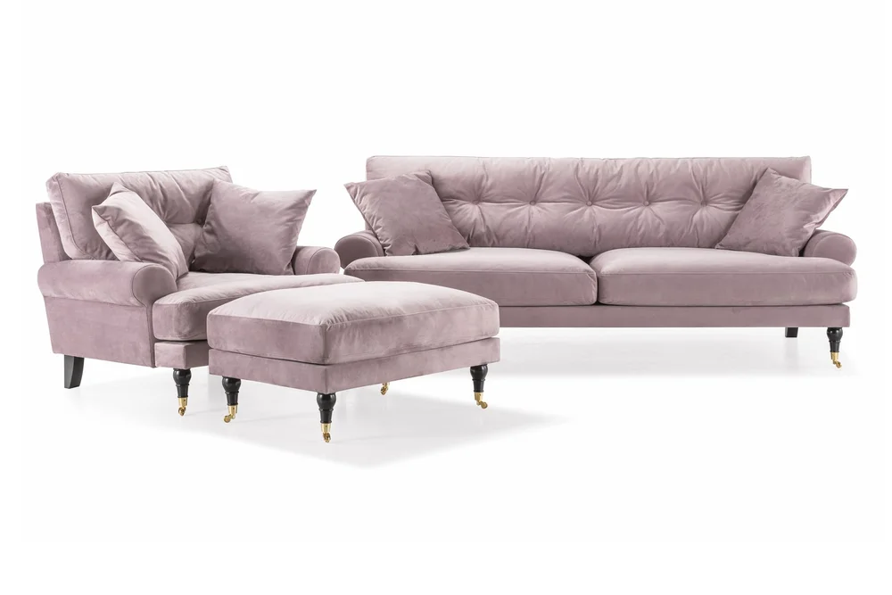Andrew Sofagruppe 3-seter Sofa + Lenestol + Fotskammel i Fløyel v:3597648