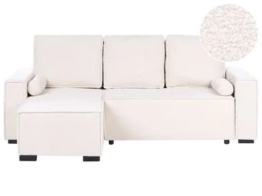 Hjørnesovesofa 3-seter EDANE Med oppbevaring Bouclé Off white Høyrevendt v:710185 Hjørnesovesofa 3-seter EDANE Med oppbevaring Bouclé Off white Høyrevendt v:710185