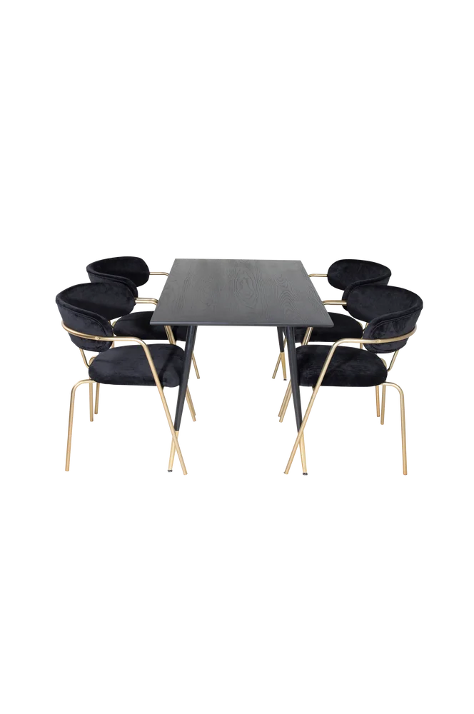 Spisegruppe Dipp med 4 stk spisestoler Arrow – Svart m v:8960236 Spisegruppe Dipp med 4 stk spisestoler Arrow – Svart m v:8960236
