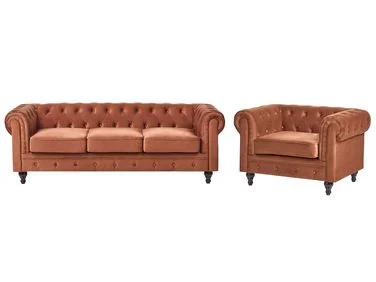 Sofagruppe 4-seters CHESTERFIELD Fløyel Gullbrun v:8332212 Sofagruppe 4-seters CHESTERFIELD Fløyel Gullbrun v:8332212