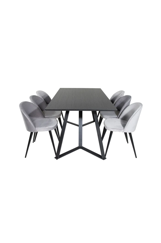 Spisegruppe Maggie med 6 stk spisestoler Valleta - Svart m v:3371157