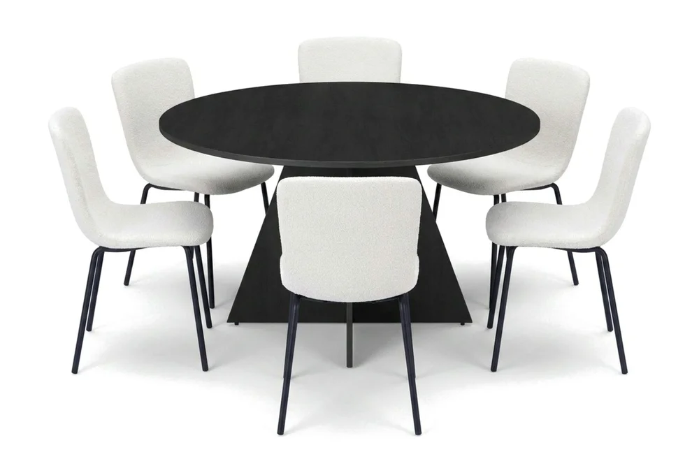 Vera spisegruppe rund 130 cm svart med 6 Katy spisestoler v:1455135