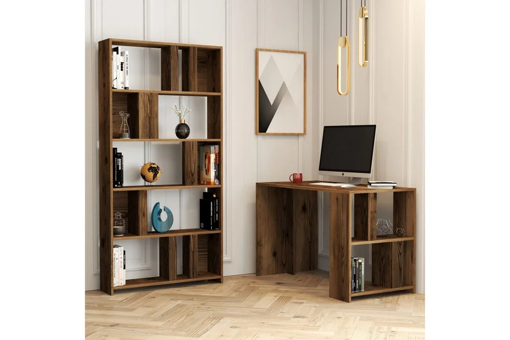 Timiza Skrivebord 120 cm med Oppbevaring Hylle + Bokhylle v:4620872