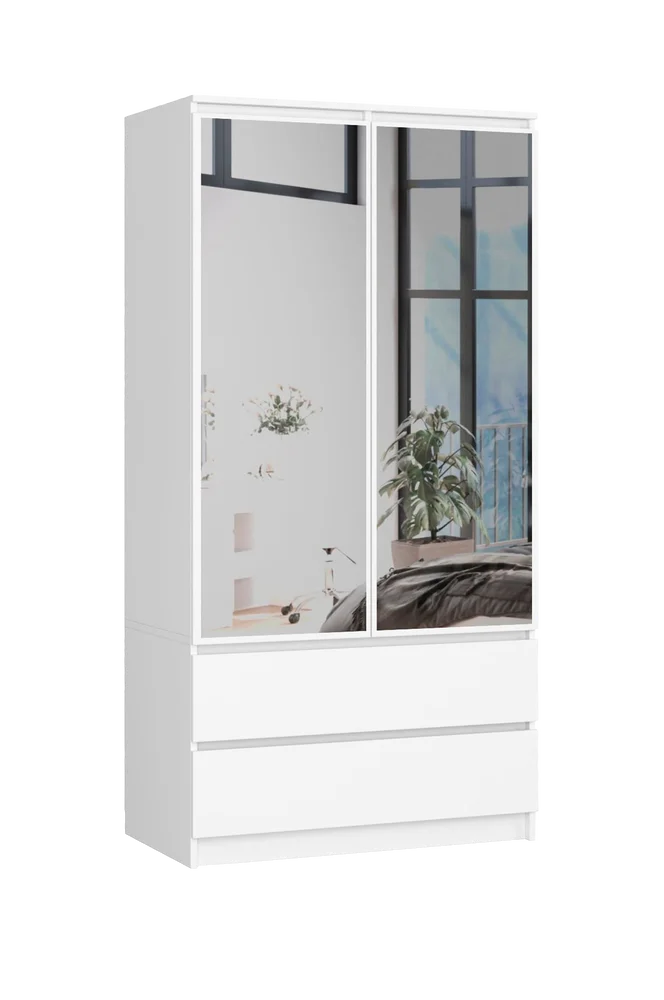 Akord Garderobe med 2 dører, 2 skuffer og 2 speil – Hvit m v:8579805 Akord Garderobe med 2 dører, 2 skuffer og 2 speil – Hvit m v:8579805