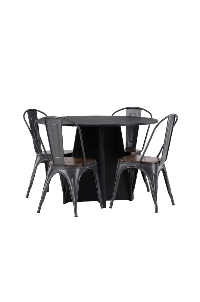Spisegruppe Bootcut med 4 stk spisestoler Tempe - Svart m v:4953544