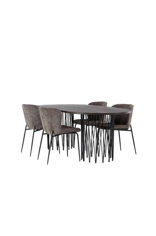 Spisegruppe Stone med 4 stk spisestoler Modesto - Brun m v:3599582