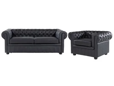 Sofagruppe 4-seters CHESTERFIELD Ekte skinn Svart v:6355575 Sofagruppe 4-seters CHESTERFIELD Ekte skinn Svart v:6355575