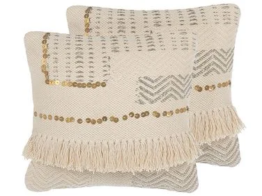 Sett med 2 pynteputer VAYALI 45 x 45 cm Bomull Beige Stripete mønster v:5062543 Sett med 2 pynteputer VAYALI 45 x 45 cm Bomull Beige Stripete mønster v:5062543