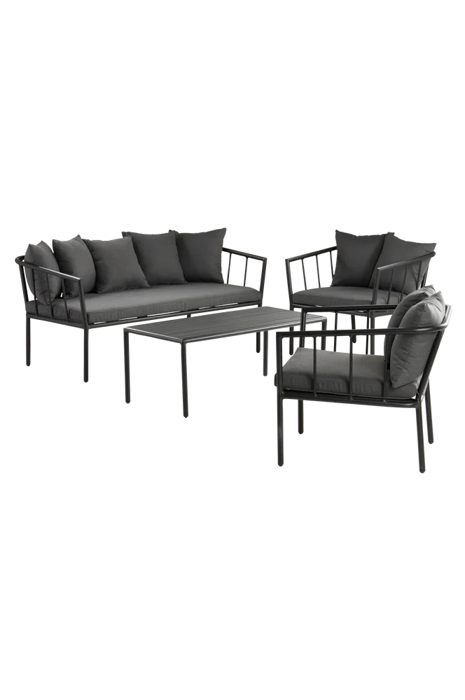 MENTON loungemøblement – 4 deler – Svart – Utemøbler & hage | m v:9576449