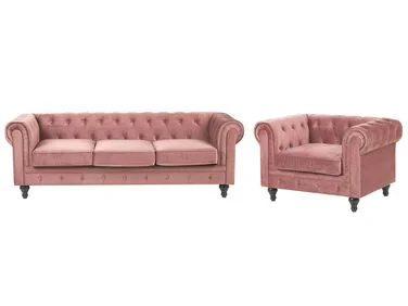 Sofagruppe 4-seters CHESTERFIELD Fløyel Rosa v:1674310 Sofagruppe 4-seters CHESTERFIELD Fløyel Rosa v:1674310