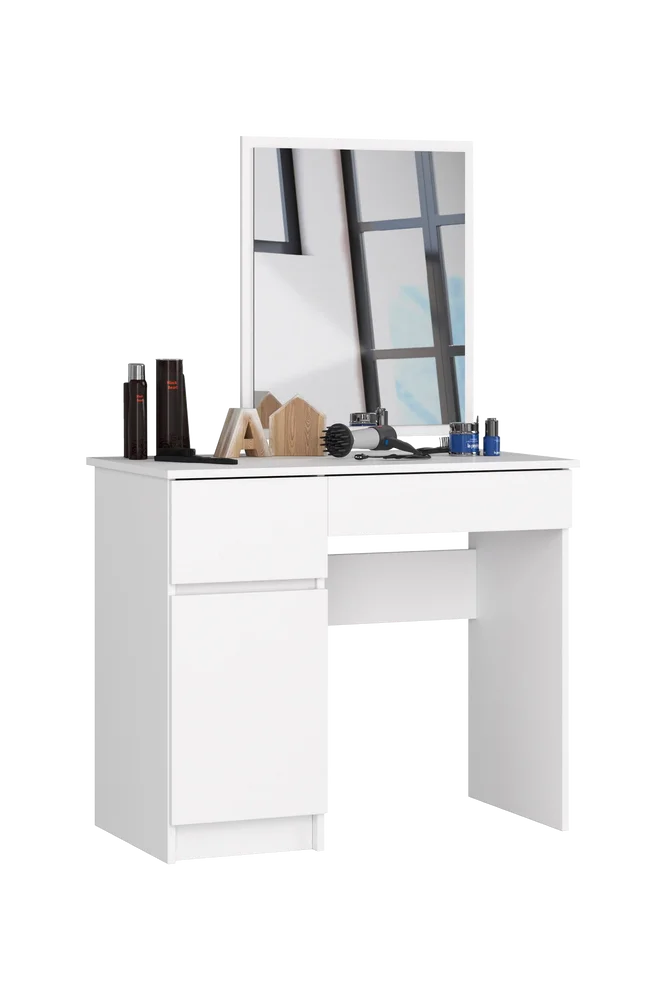 Akord P-Sl sminkebord med speil og venstrevendt utforming – Hvit m v:7565841