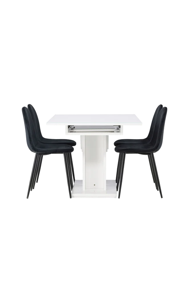 Spisegruppe Pluto med 4 stk stoler Polar - Svart m v:9438887