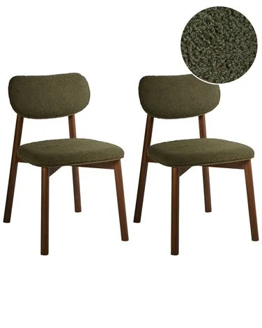 Sett med 2 spisestoler MILLS Bouclé Brun/grønn v:9447488