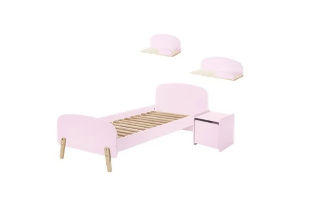 Seng med nattbord Vegghyller Kiddy Rosa v:1285845
