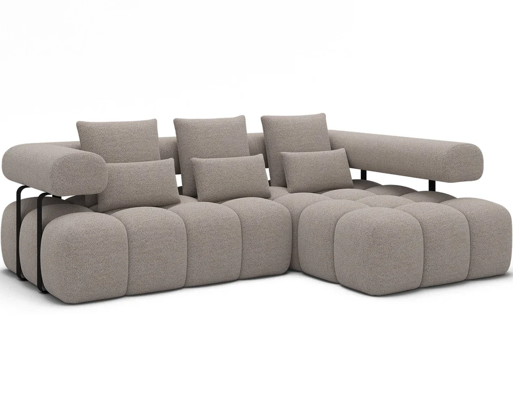 Levvi 3-seters boblete sovesofa med divan, høyre v:8069521