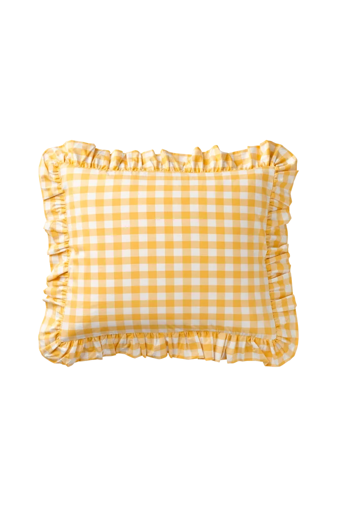 Putetrekk Sonneli Check Frill PC i bomull - Gul - Tekstiler | m v:8273912