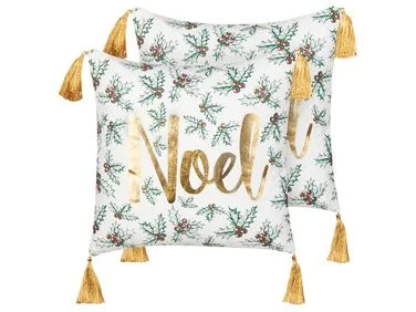 Sett med 2 pynteputer ZAMIA 45 x 45 cm Bomull Hvit Julemønster v:2640791