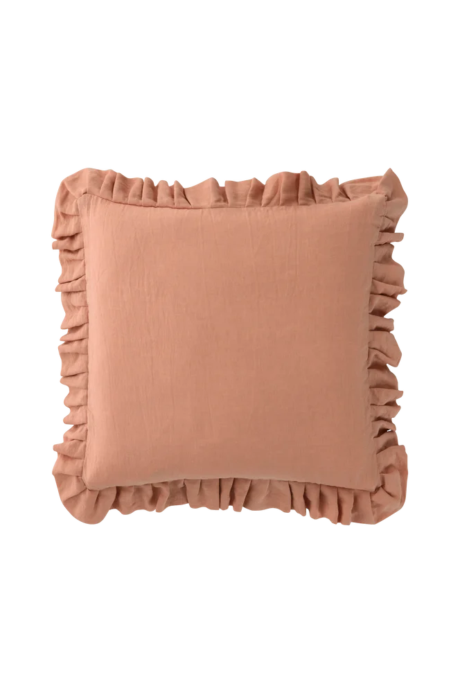 Putetrekk Candice Frill i vasket lin - Rosa - Tekstiler | m v:1063391