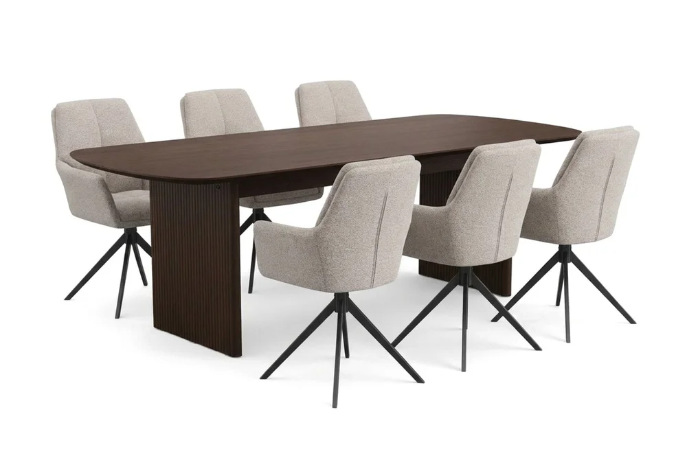 Alma spisegruppe rektangulær 220 cm røkt eik med 6 Torsby spisestoler v:2989523 Alma spisegruppe rektangulær 220 cm røkt eik med 6 Torsby spisestoler v:2989523