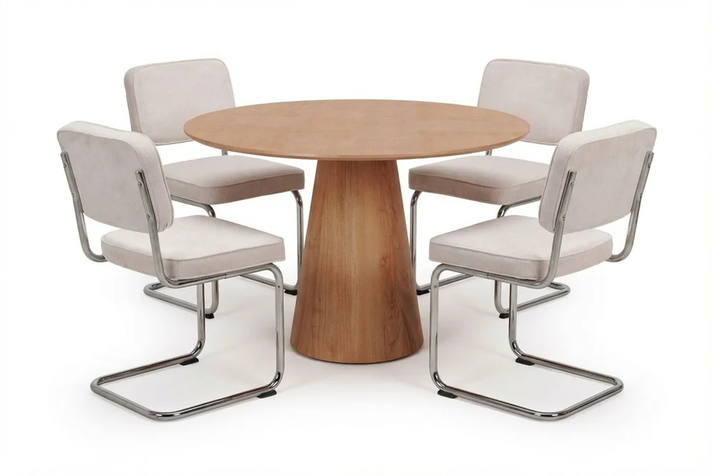 Siena spisegruppe rund 110 cm eik med 4 Milva spisestoler v:9623743