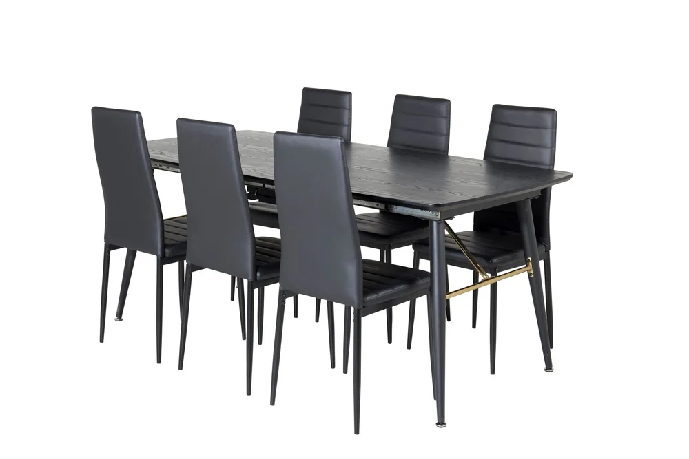 Spisegruppe Venture Home Irunea spisegruppe uttrekkbar 180–220 cm rektangulær med 6 Zovese-stoler Svart/GULL v:3850715
