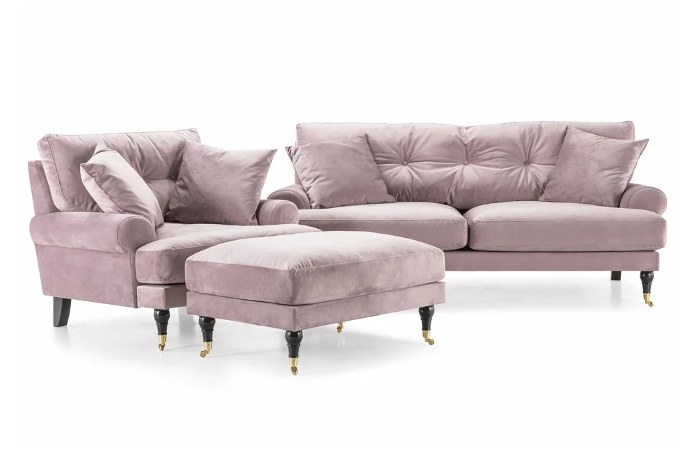 Andrew Sofagruppe 2-seter Sofa + Lenestol + Fotskammel i Fløyel v:3020301