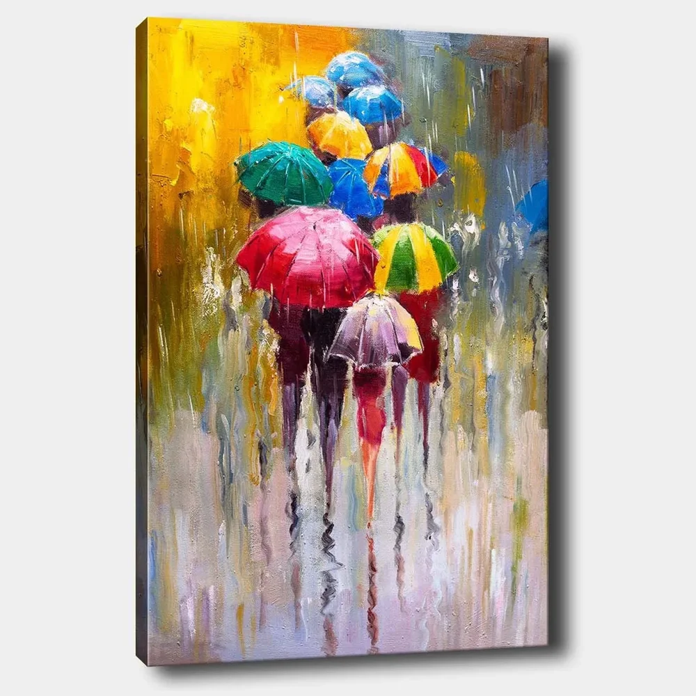 Lerretsbilde 70x100 cm - Flere fargerike paraplyer som beskytter mot regn v:8065851