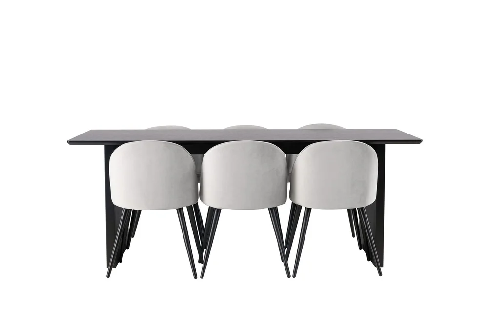 Vail Spisegruppe 200 cm Rektangulær med 6 Velvet Stoler v:2386871