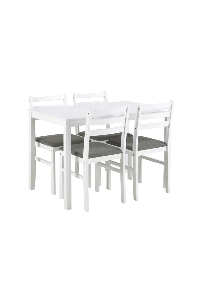 Alicante rektangulært spisebordssett med bord og 4 stoler, 110 x 70 x 74,5 cm – Hvit m v:8778859 Alicante rektangulært spisebordssett med bord og 4 stoler, 110 x 70 x 74,5 cm – Hvit m v:8778859