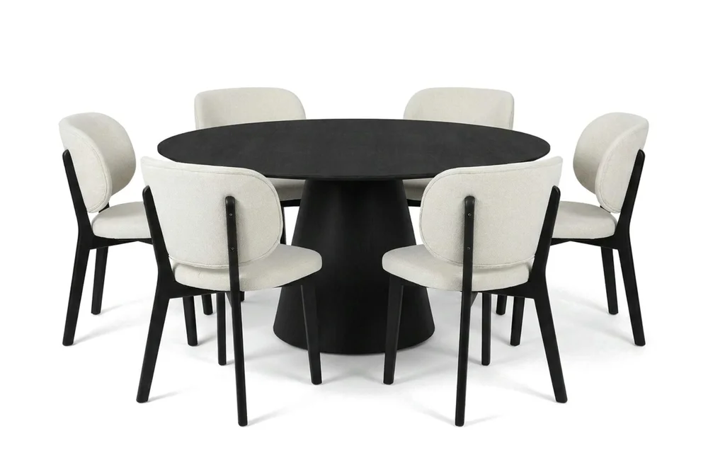 Siena Spisegruppe 150 cm rund i svart med 6 Eira spisestoler v:2636051