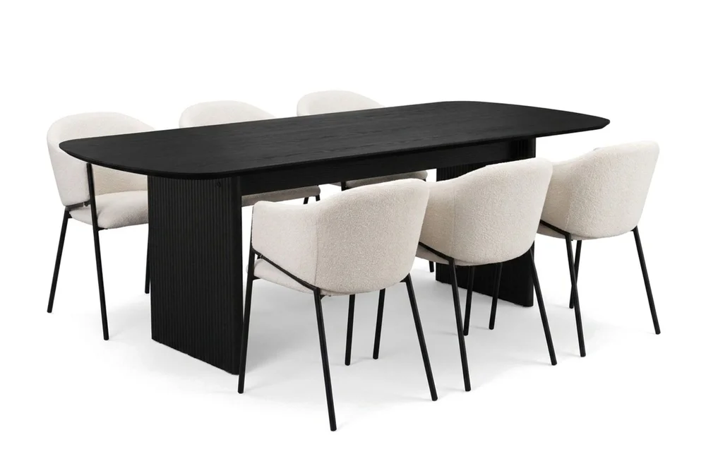 Alma spisegruppe rektangulær 220 cm svart med 6 Filip spisestoler v:1452487 Alma spisegruppe rektangulær 220 cm svart med 6 Filip spisestoler v:1452487