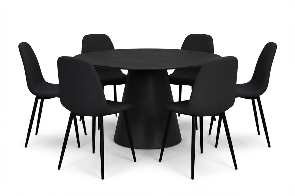 Siena spisegruppe rund 150 cm svart med 6 Nibe spisestoler v:9353629