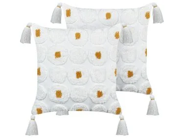 Sett med 2 pynteputer AZALIA 45 x 45 cm Bomull Hvit Blomstermønster v:5751667