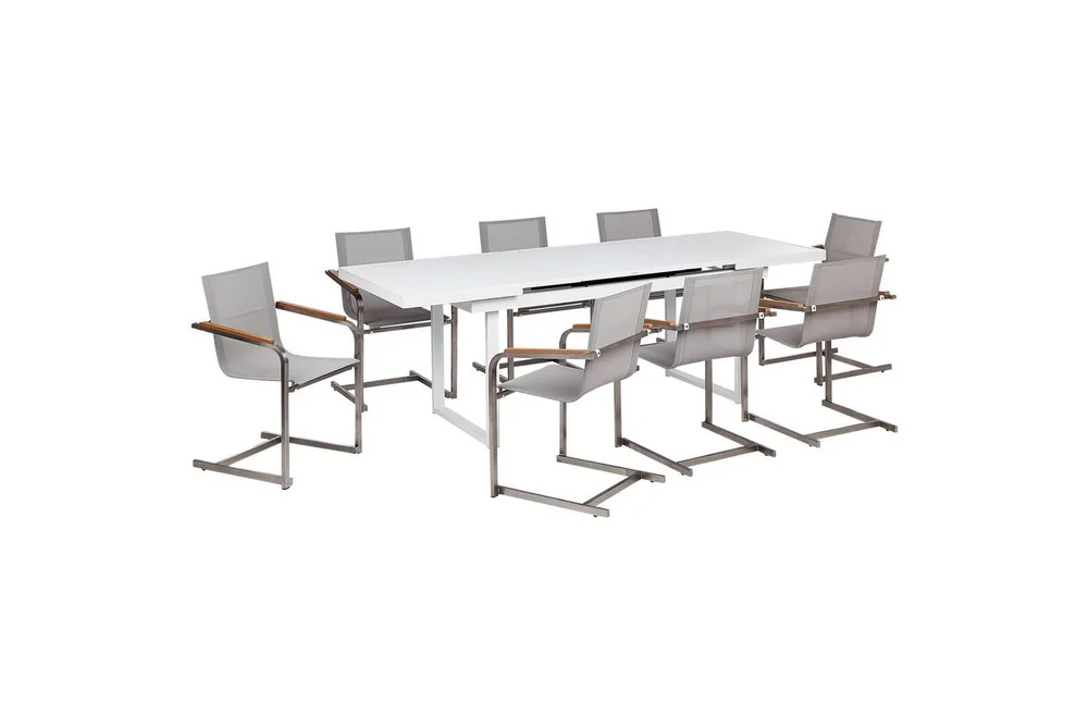 Matsalsset Beliani Valcanetto/Cosoleto Vit/Beige/Silver, 8-Sits White||Beige||Silver v:3648474